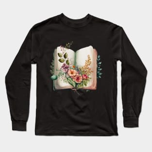 Whimsical watercolor flowers growing from a book Long Sleeve T-Shirt